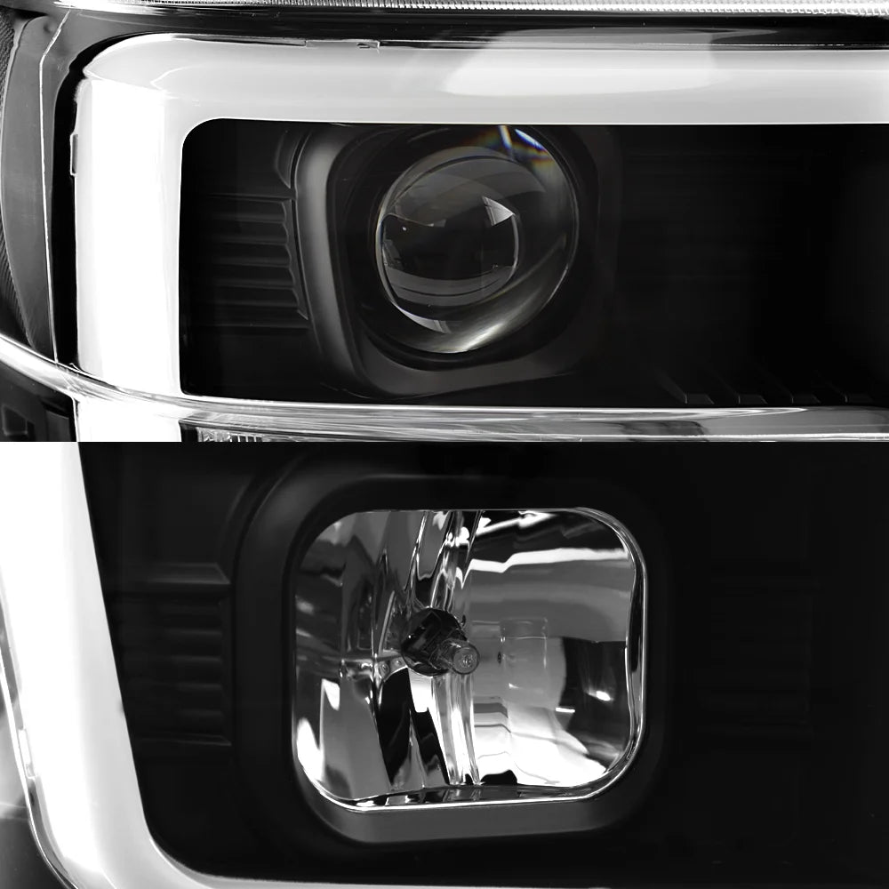 Black LED Tube Projector Headlights Pair B700827