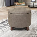 Khaki Fabric Tufted Round Storage Ottoman Y639