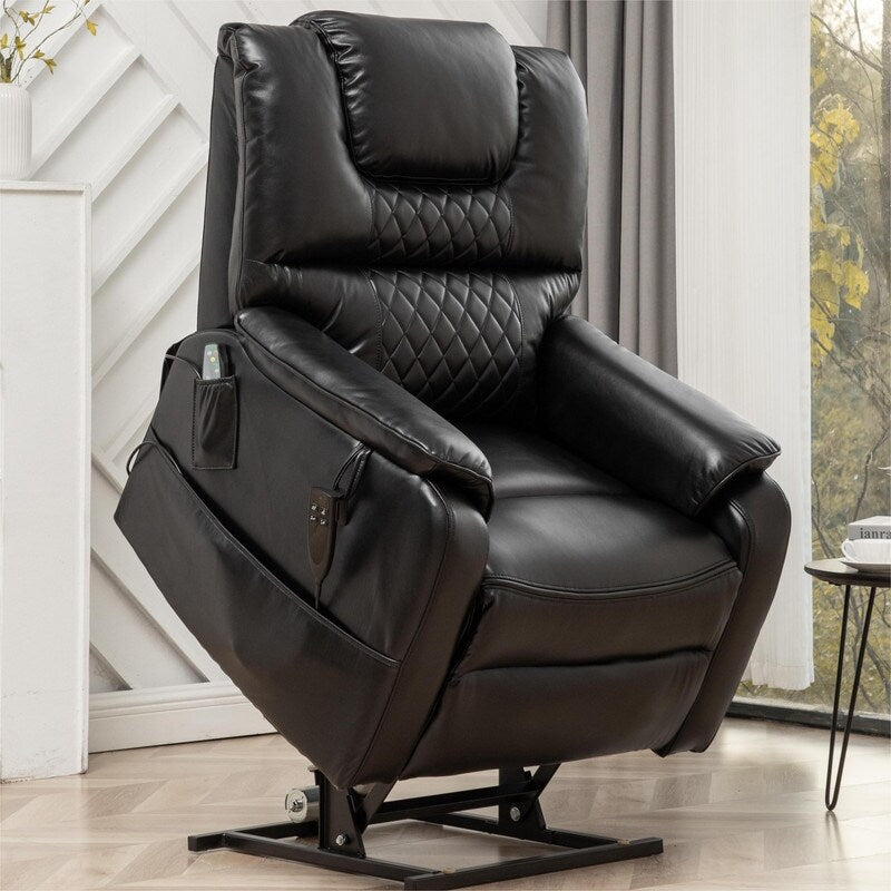 Oversized Dual Motor Lift Recliner Chair with Massage, Heating System Black F779090
