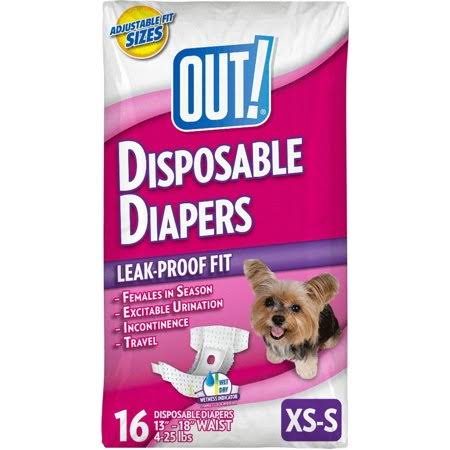 Disposable Diapers for Dogs, X-Small/Small, 16 Count, 8 Pack H11198