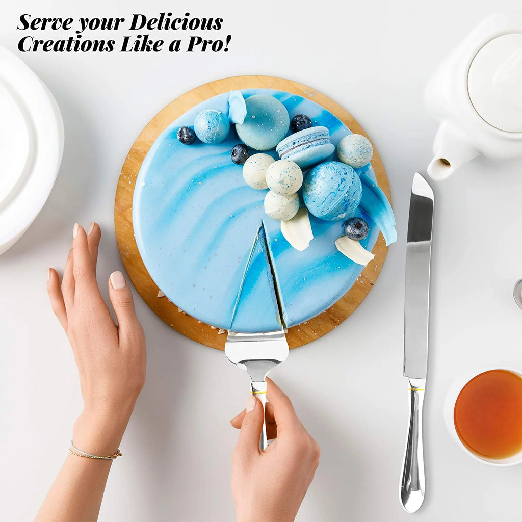 Stainless Steel Cake Knife and Server Set with Serrated Blade Q478085