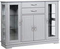 Gray Sideboard Buffet Server Storage Cabinet with 2 Drawers and Glass Doors H684845