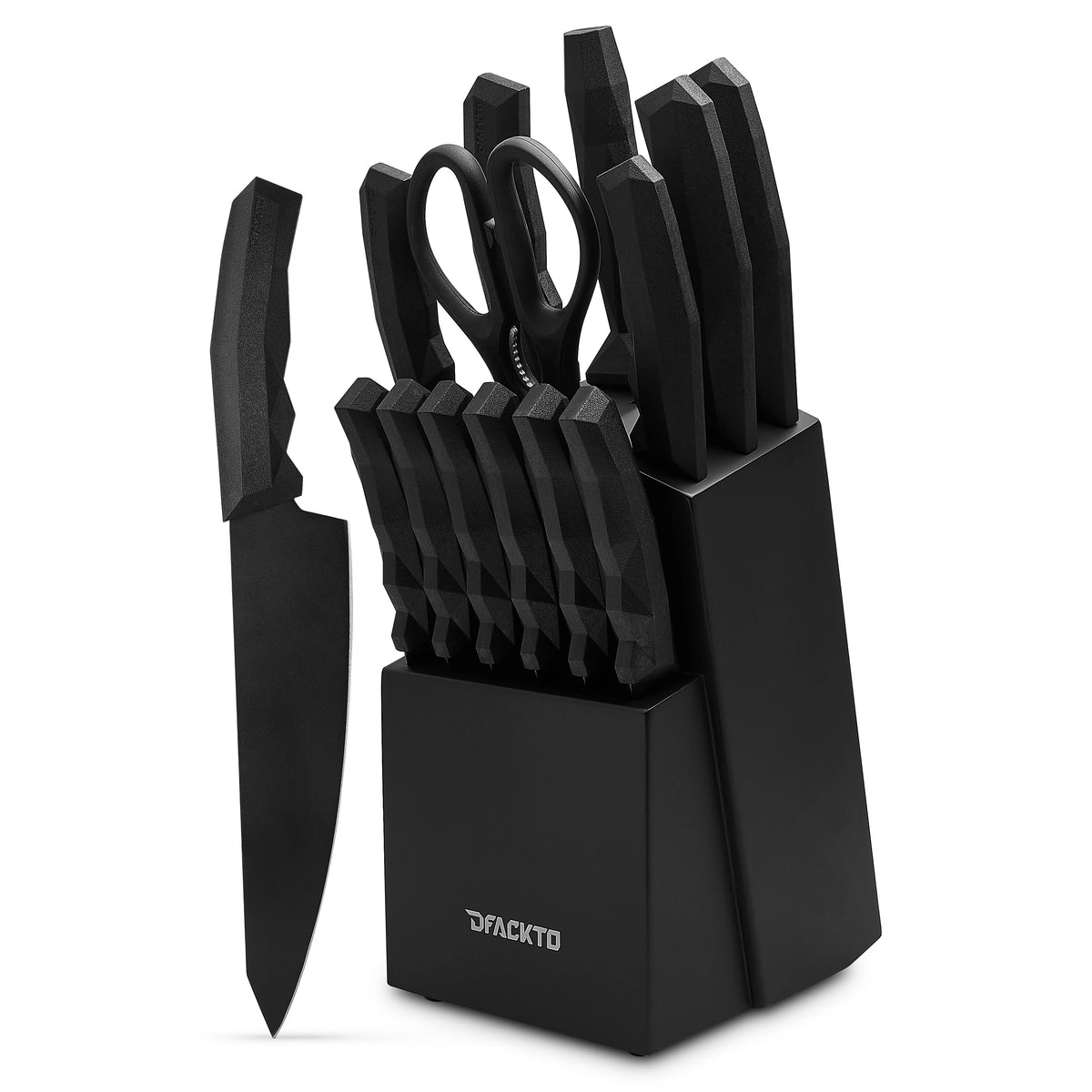 15 Piece Full Tang Black Kitchen Knife Block Set I706