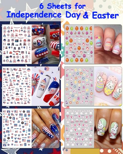 7 Holiday Nail Art Stickers, Mixed Season Nail Decals Set A85904