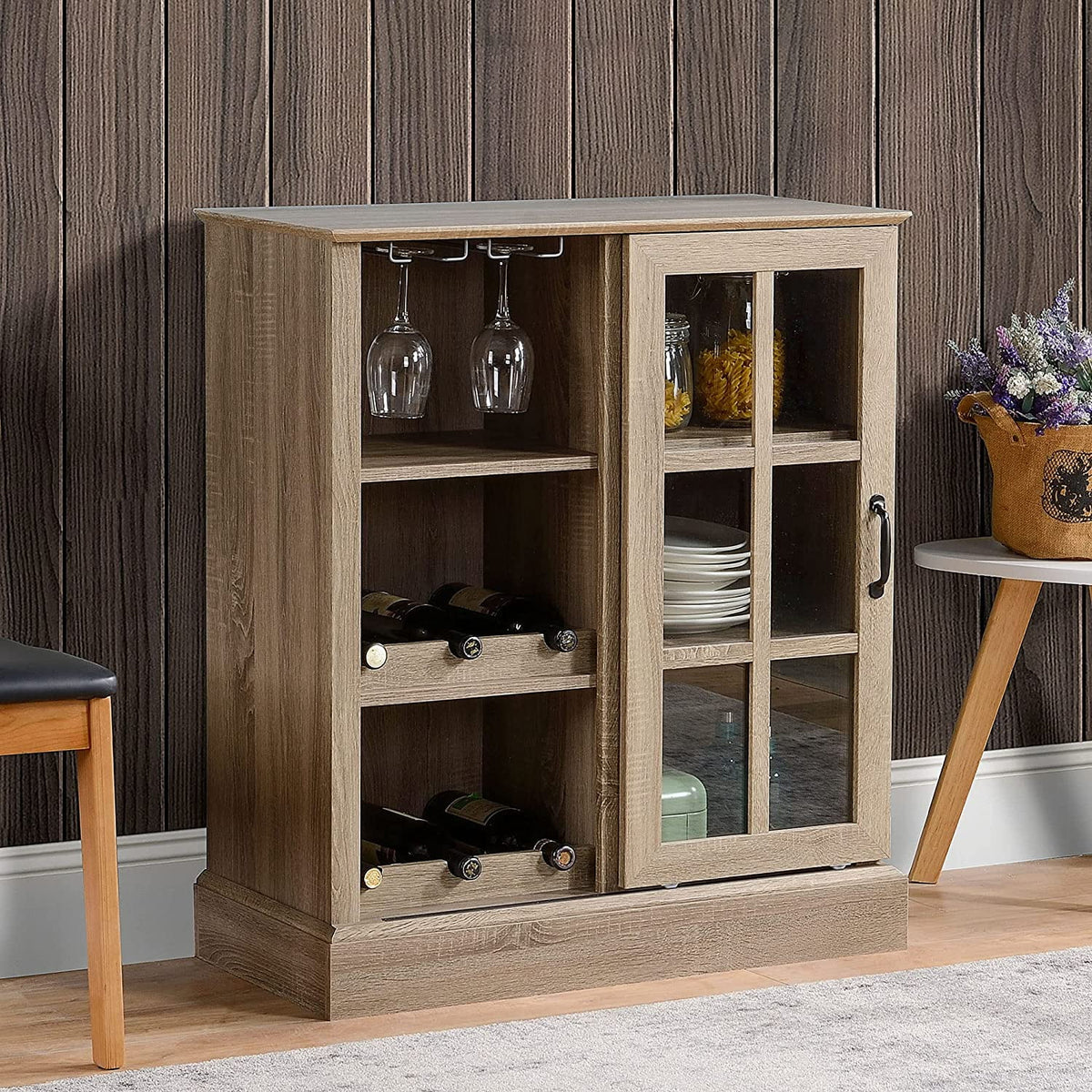 Wine Cabinet with 6-Bottle Wine Rack and Stemware Racks F6529
