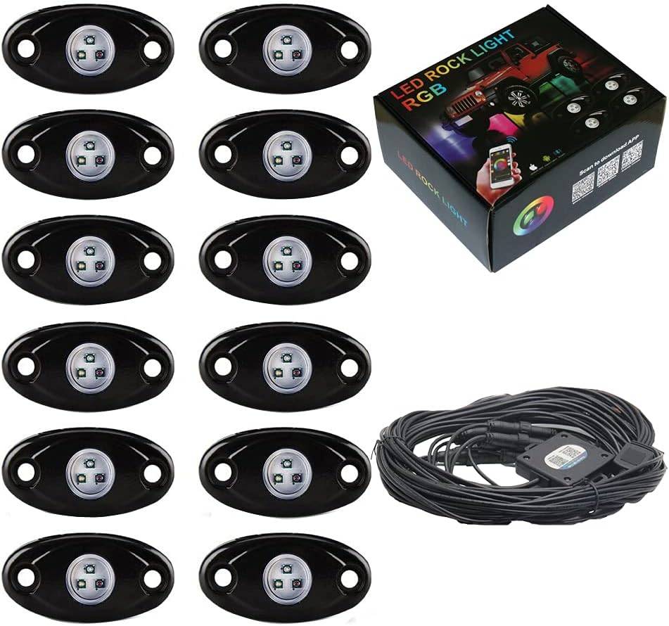 12 Pod RGB LED Rock Lights Kit with Bluetooth Control Waterproof P5532
