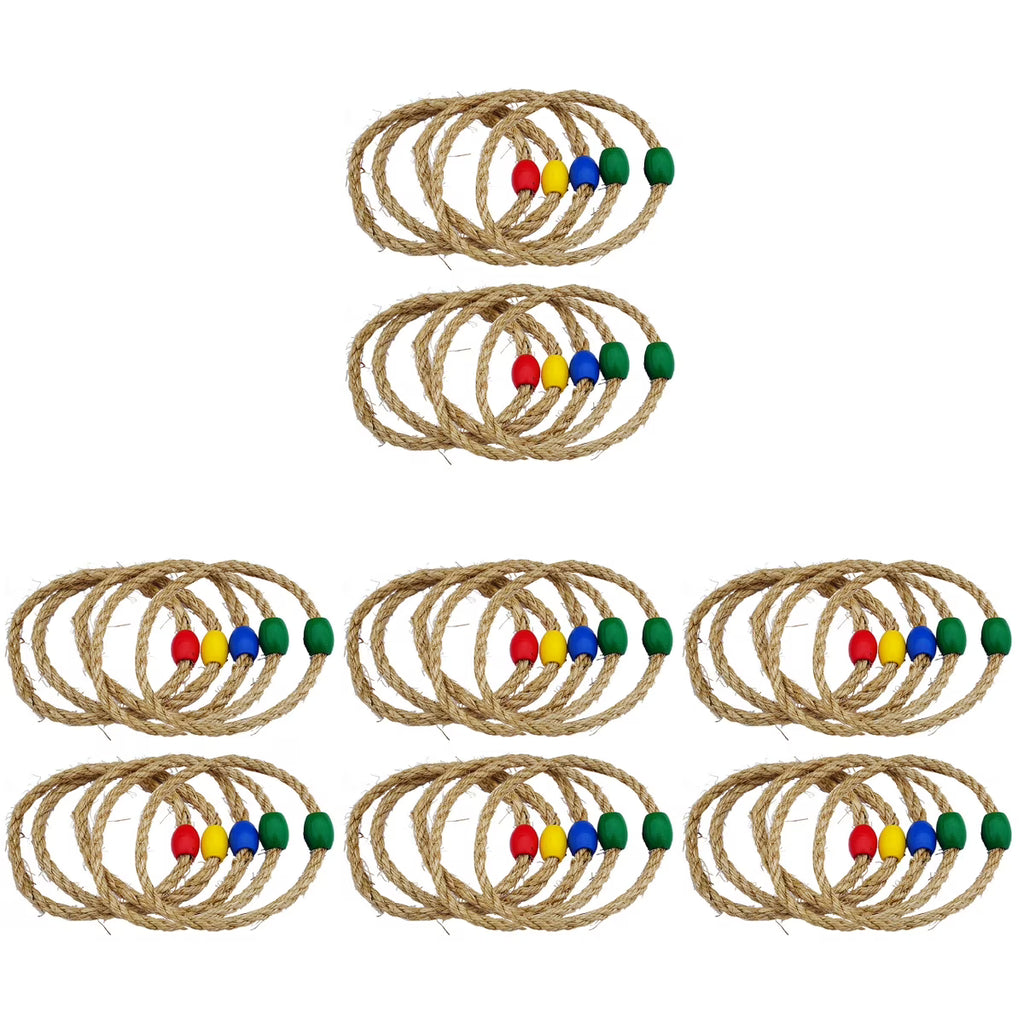 40 PCS Natural Rope Throwing Toss Rings Game Wooden Playset L6821