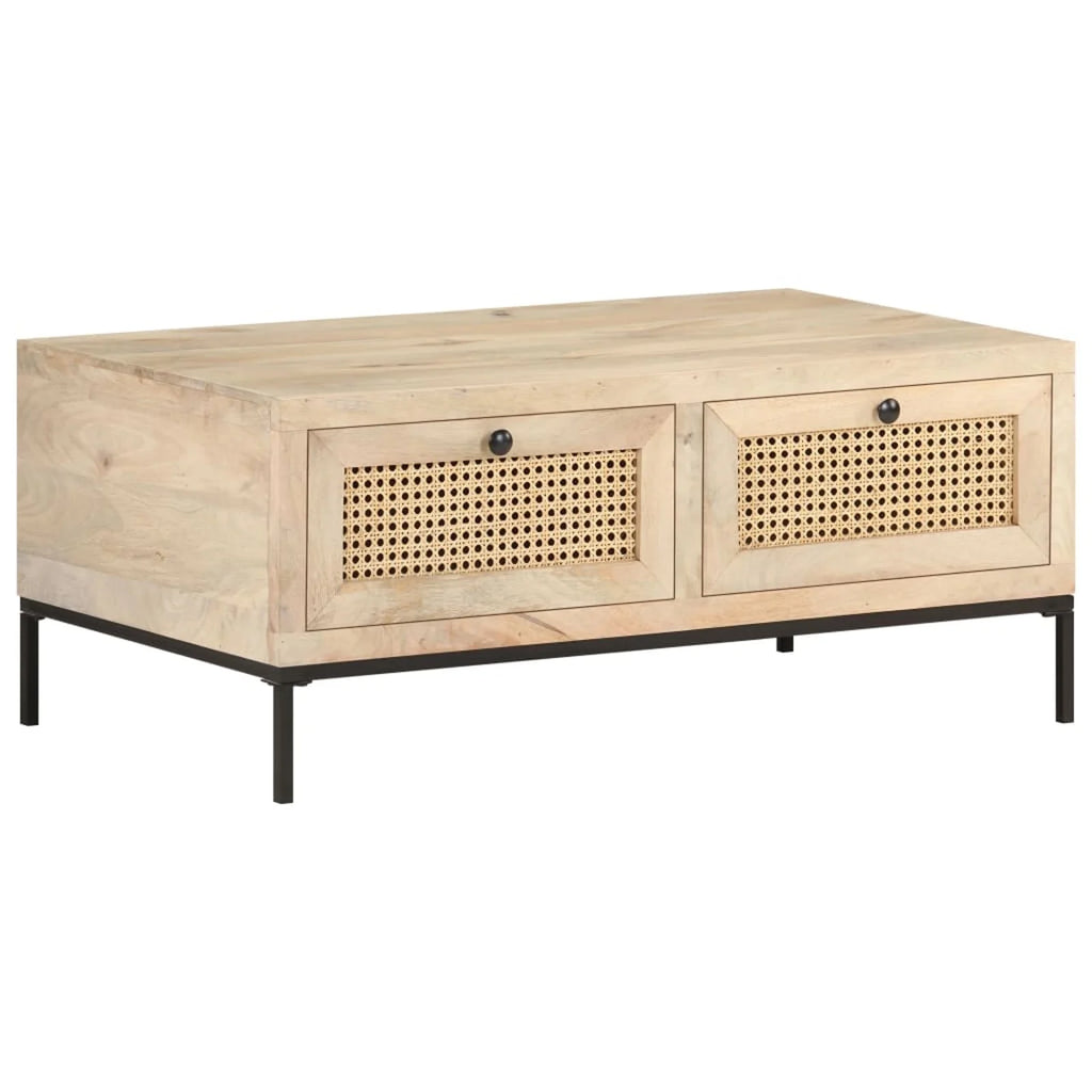Mango Wood and Natural Cane Coffee Table with 2 Storage Drawers D6396
