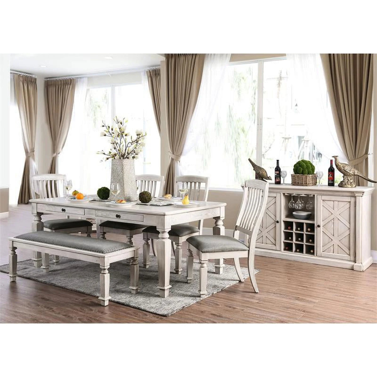 Antique White Wood Dining Bench B68860