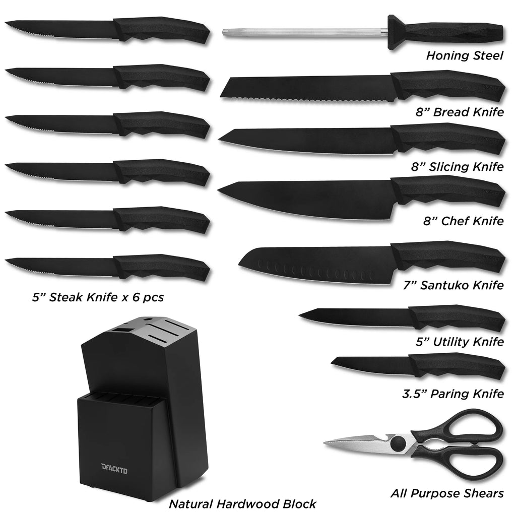 15 Piece Full Tang Black Kitchen Knife Block Set I706