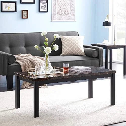 Faux Marble Coffee Table Set of 3 Piece with Metal Frame X7405