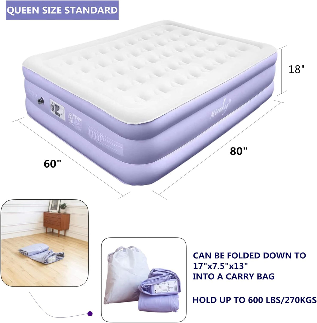 Queen Air Mattress with Built in Pump 18'' Double High Inflatable Bed C2686