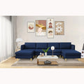 Navy Blue Convertible Sectional Sofa with Metal Legs Q933546