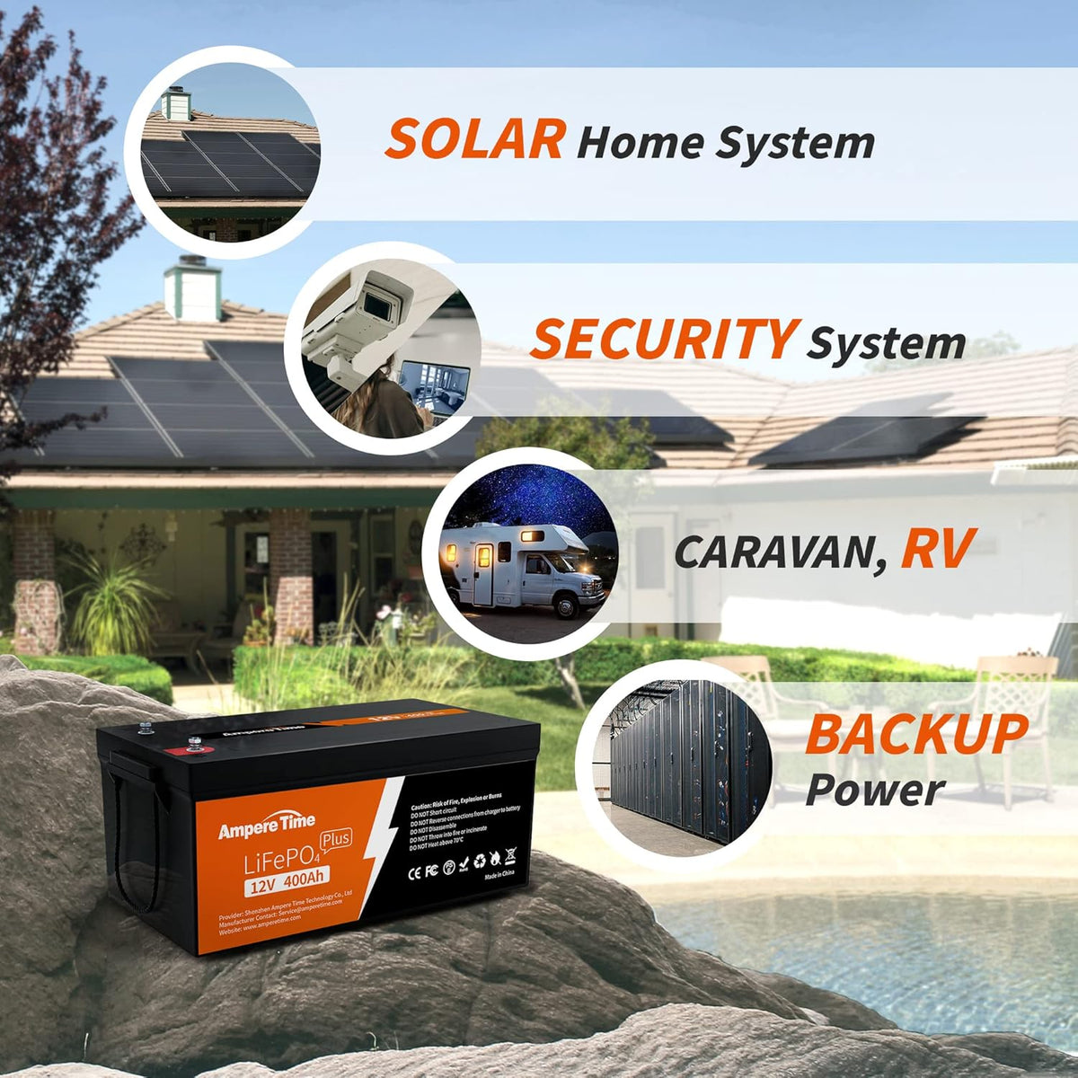 12V 400Ah Deep Cycle LiFePO4 Battery Pack with Built-in 250A BMS U9419