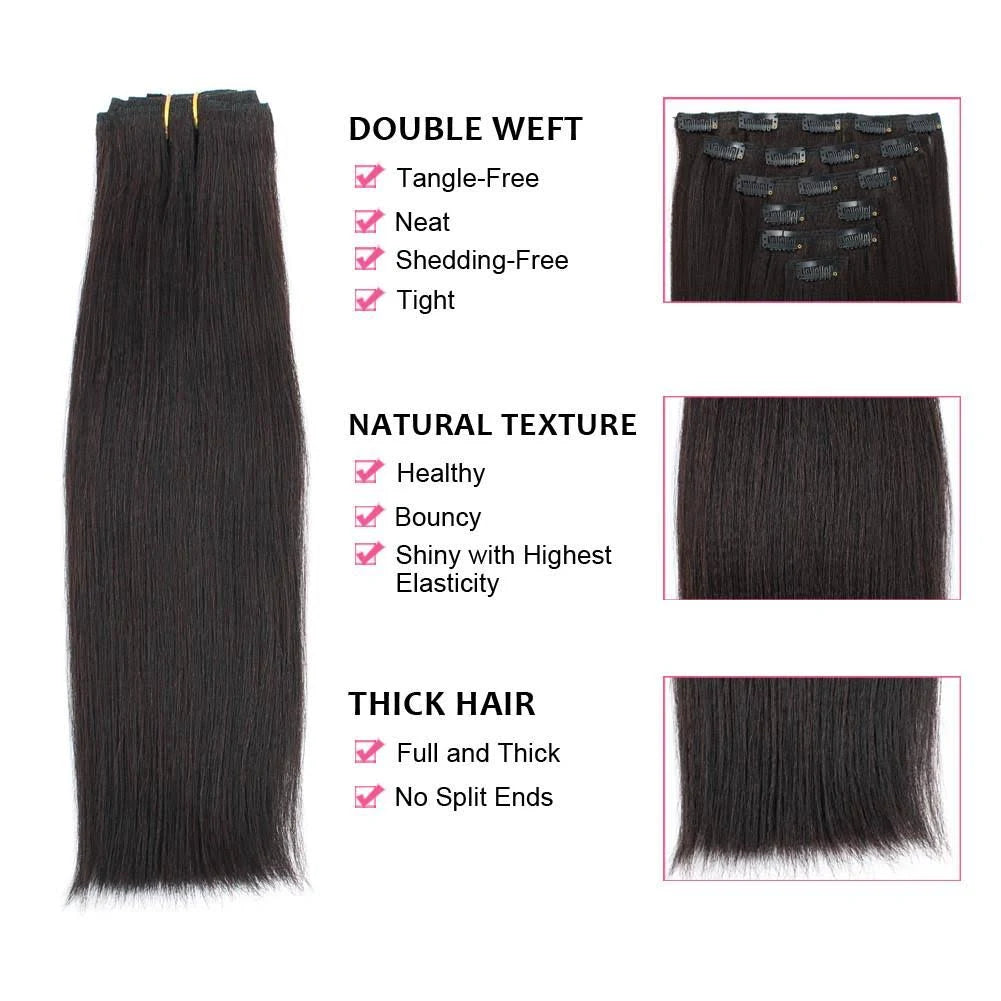 Yaki Straight 16inch Clip in Hair Extension Natural Black V85236