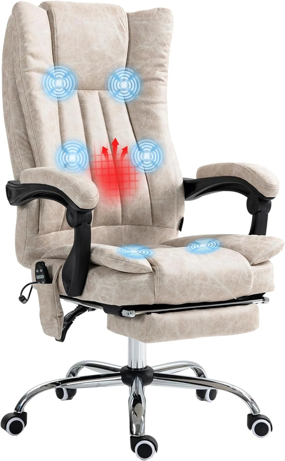 Cream White Microfiber High Back Office Chair with Massage and Footrest P4535
