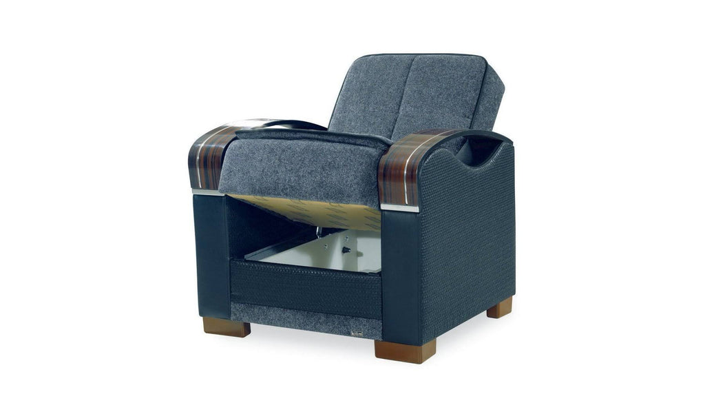Gray Chenille Fabric Storage Sofa with Wooden Arms T5662