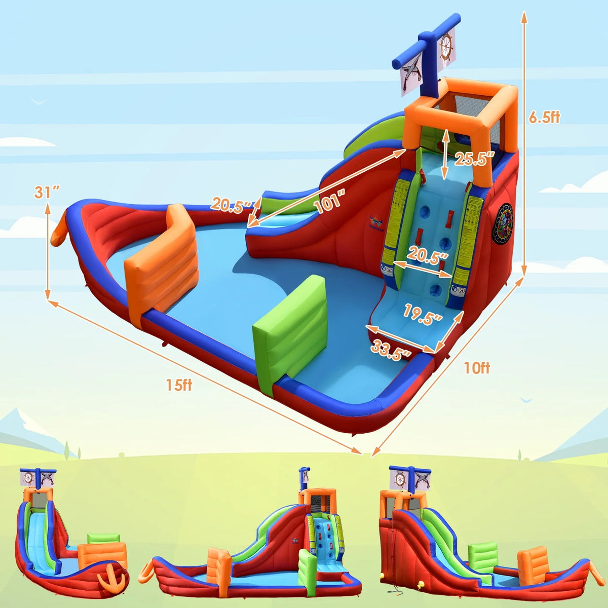 6-in-1 Inflatable Castle with Water Guns & Blower K243355