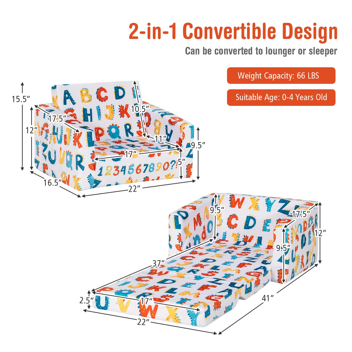 2 in 1 Kids Convertible Sofa Chair Lounger G857237