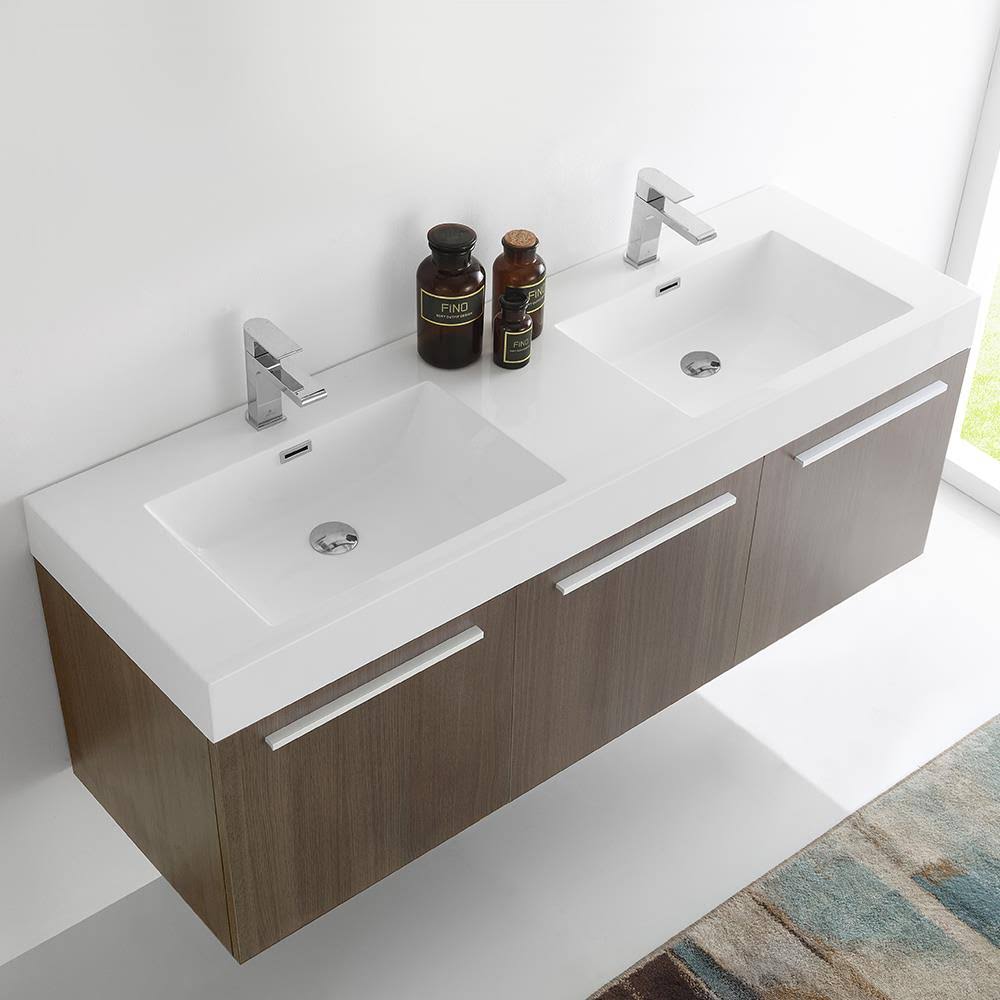 Gray Oak Double Bathroom Wall Hung Vanity Cabinet Q914758