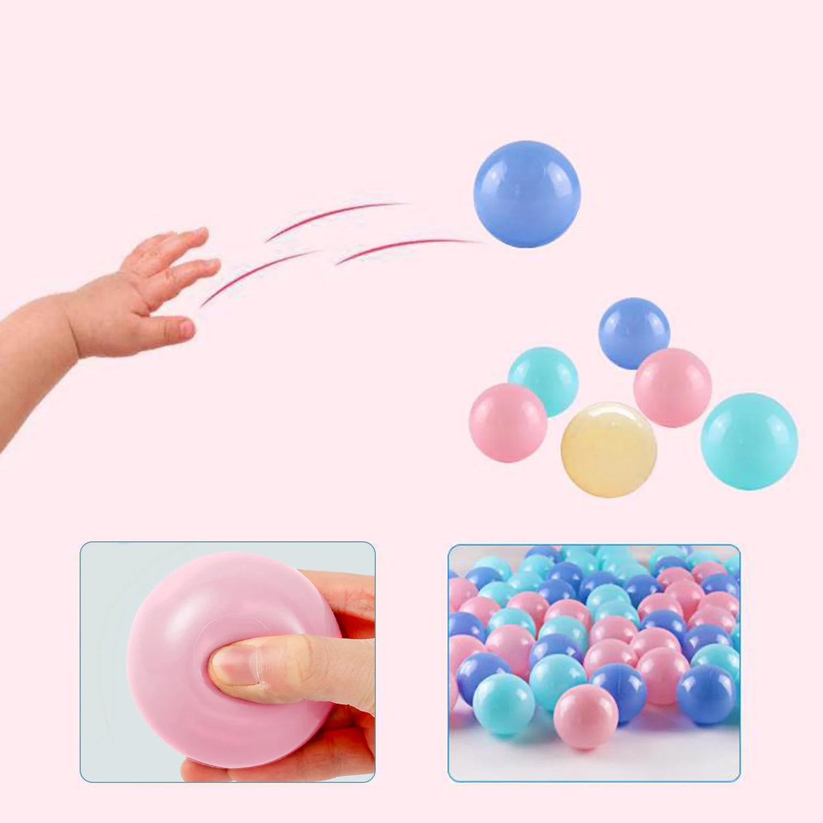 100Pcs Crush Proof Plastic Ball Pit Balls Mixed Colors H541