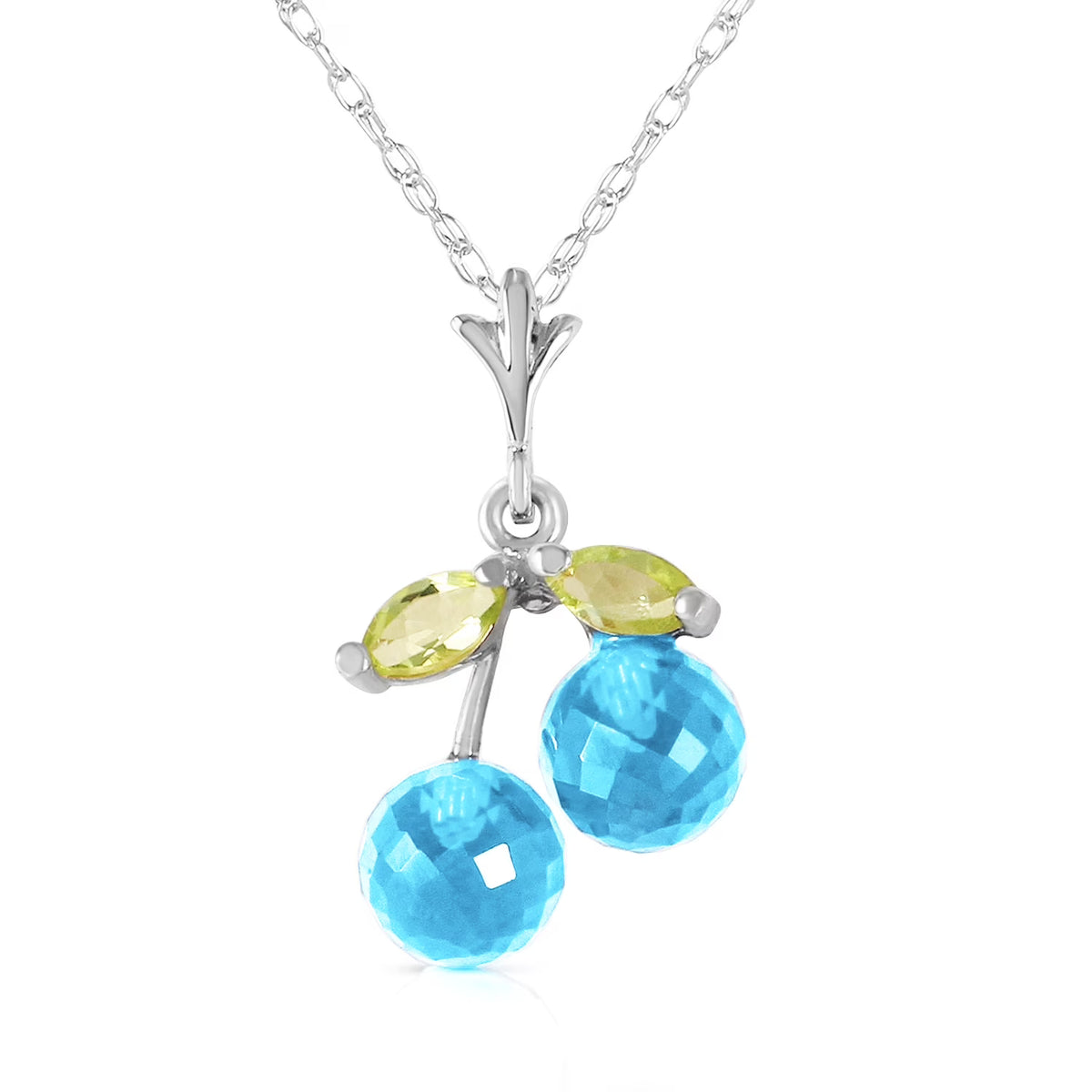 1.45 Carat 14k 20" Solid White Gold Blue Topaz Peridot Pendant Necklace X55595