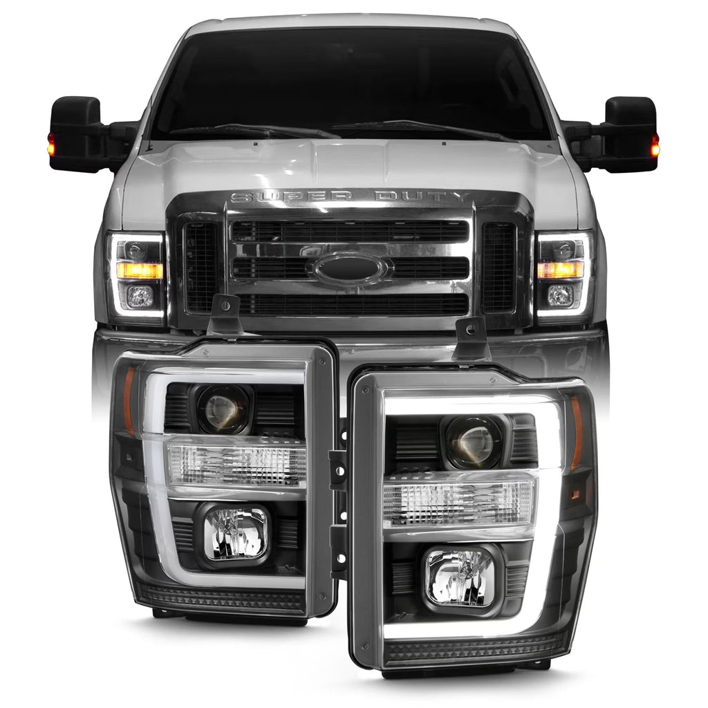 Black LED Tube Projector Headlights Pair B700827