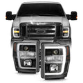 Black LED Tube Projector Headlights Pair B700827