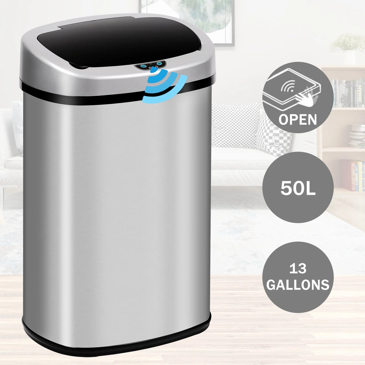 13 Gallon Stainless Steel Automatic Trash Can J109