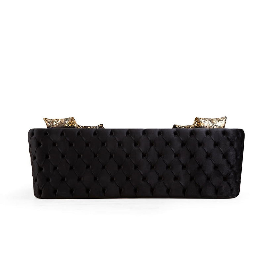 2 Pc Velvet Button Tufted Sofa Set in Black F66281