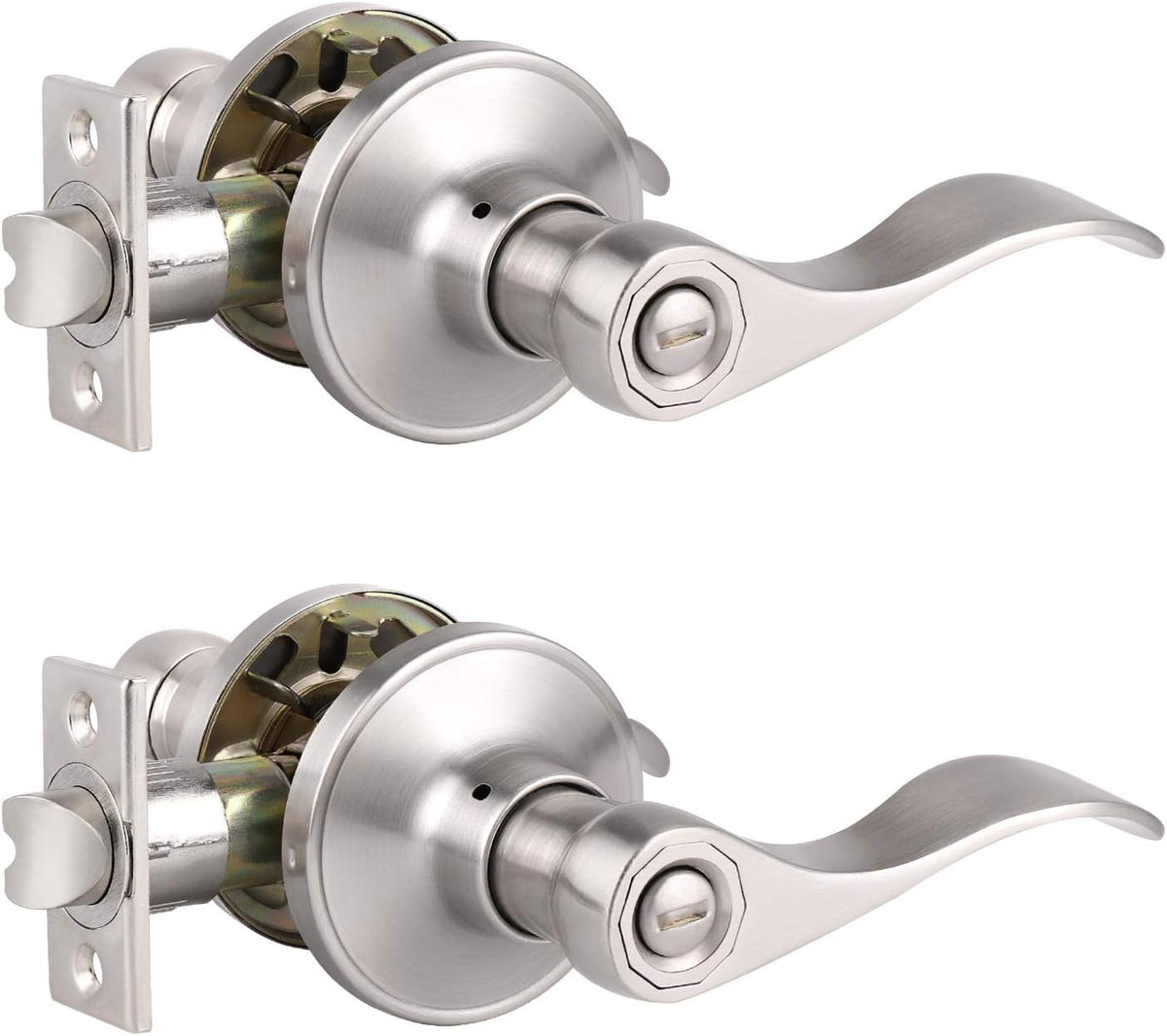 2 Pack Satin Nickel Passage Door Levers with Removable Plate T790