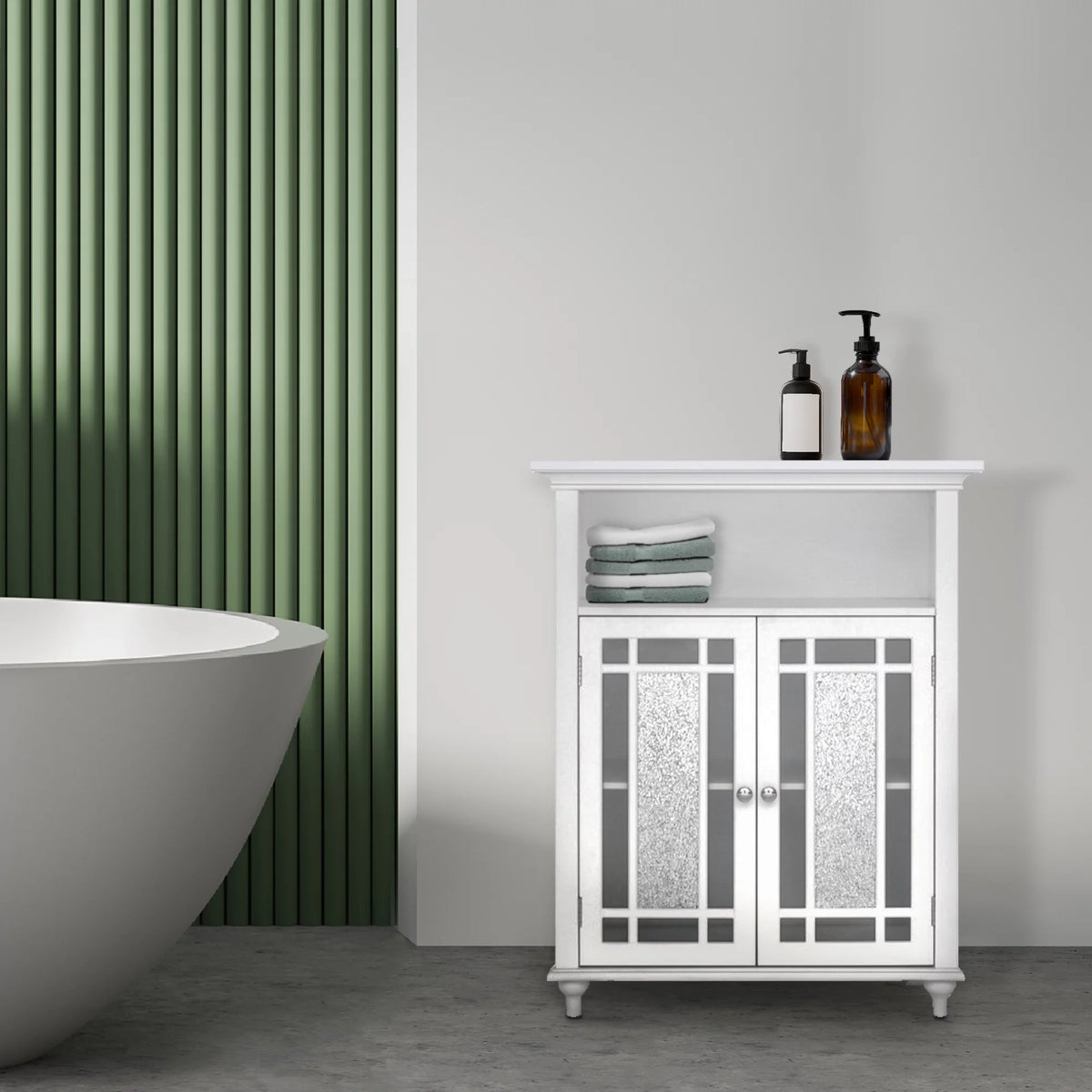 White Wooden Floor Cabinet with Glass Doors Q936