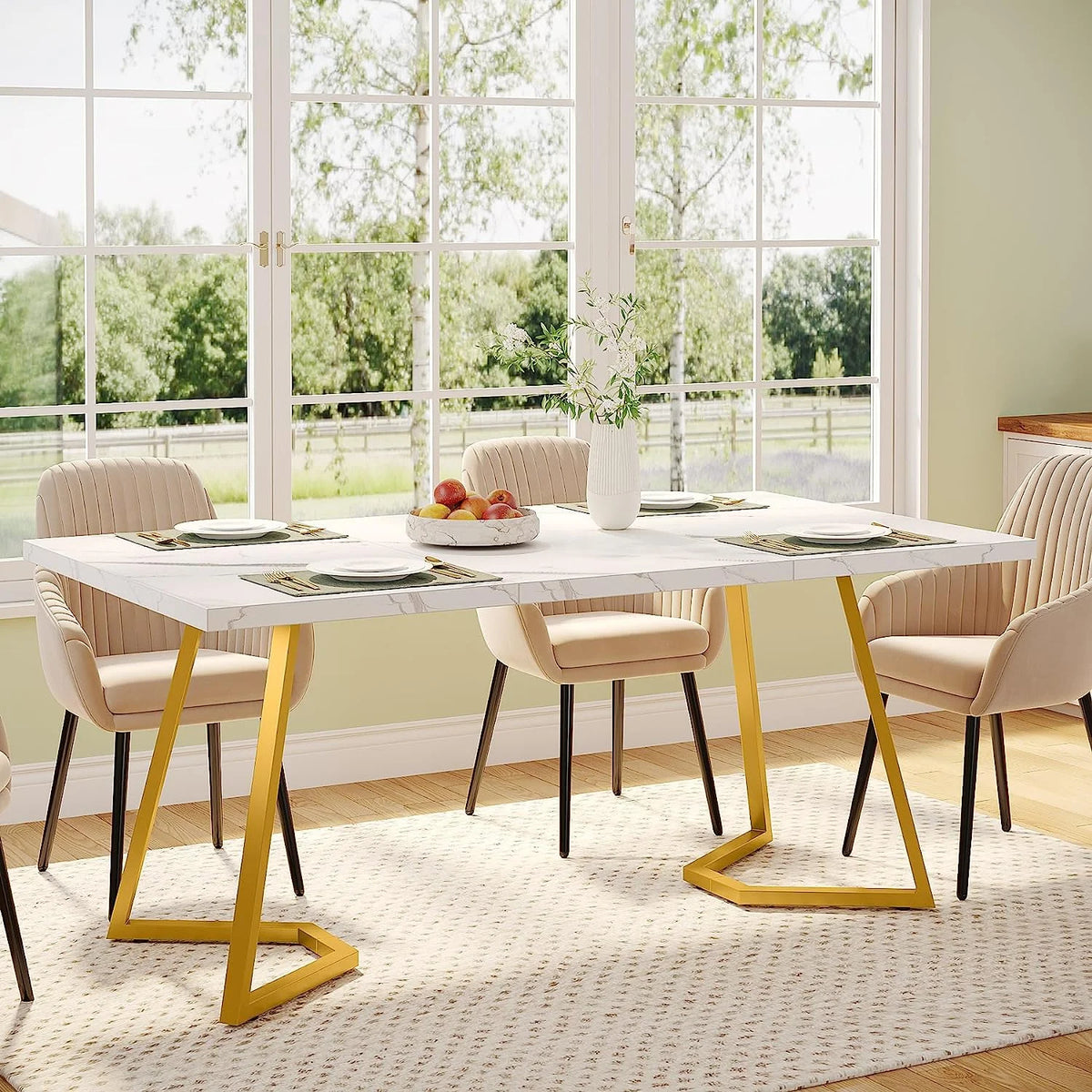 White Faux Marble Dining Table R74115