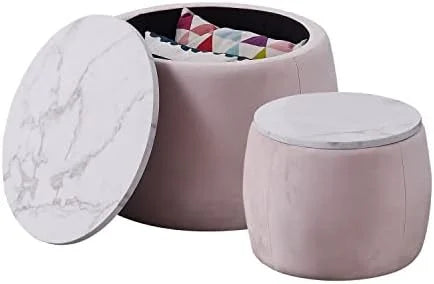 Set of 2 Round Nesting Ottoman with Lid Z34561
