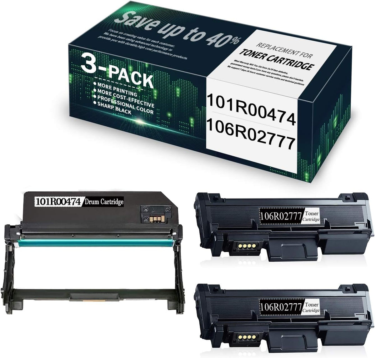 3 - Pack (2 Toner Cartridge + 1 Drum) Compatible Toner Cartridge & Drum Replacement for Xerox Phaser 3260 Printer L585
