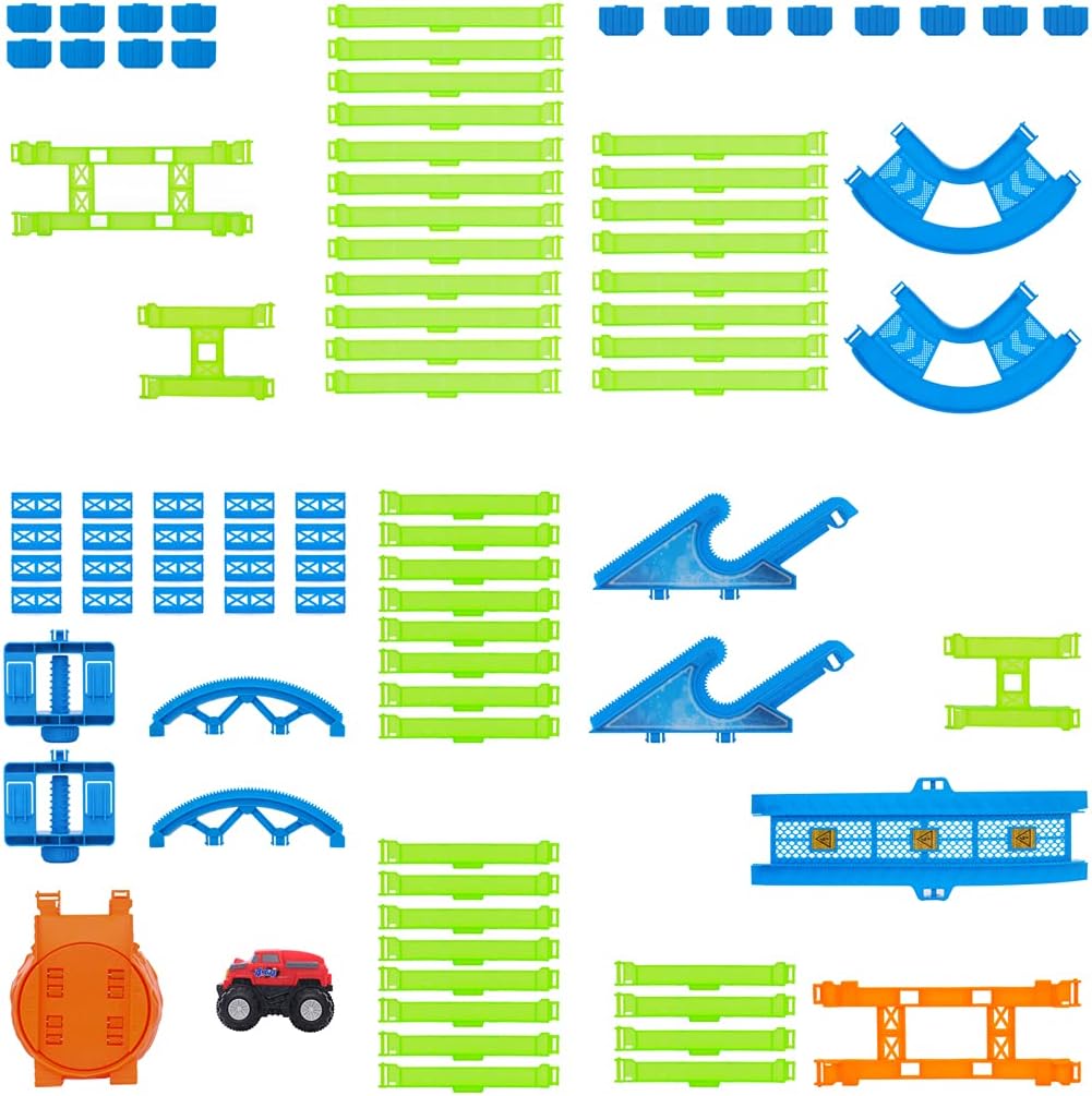 Glow in The Dark Race Car Track Playset, 45 Pcs with Lights G709