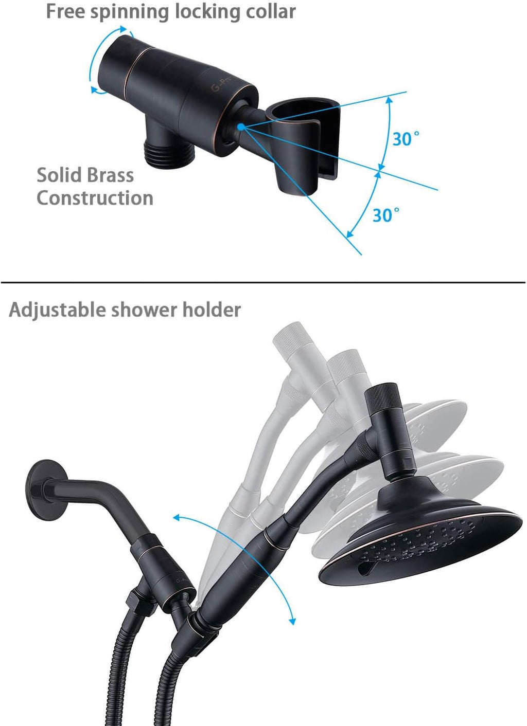 Bronze Double Height Shower Head with Handheld Spray, Stainless Steel Flexible Hose, Pack of 2 Z8622