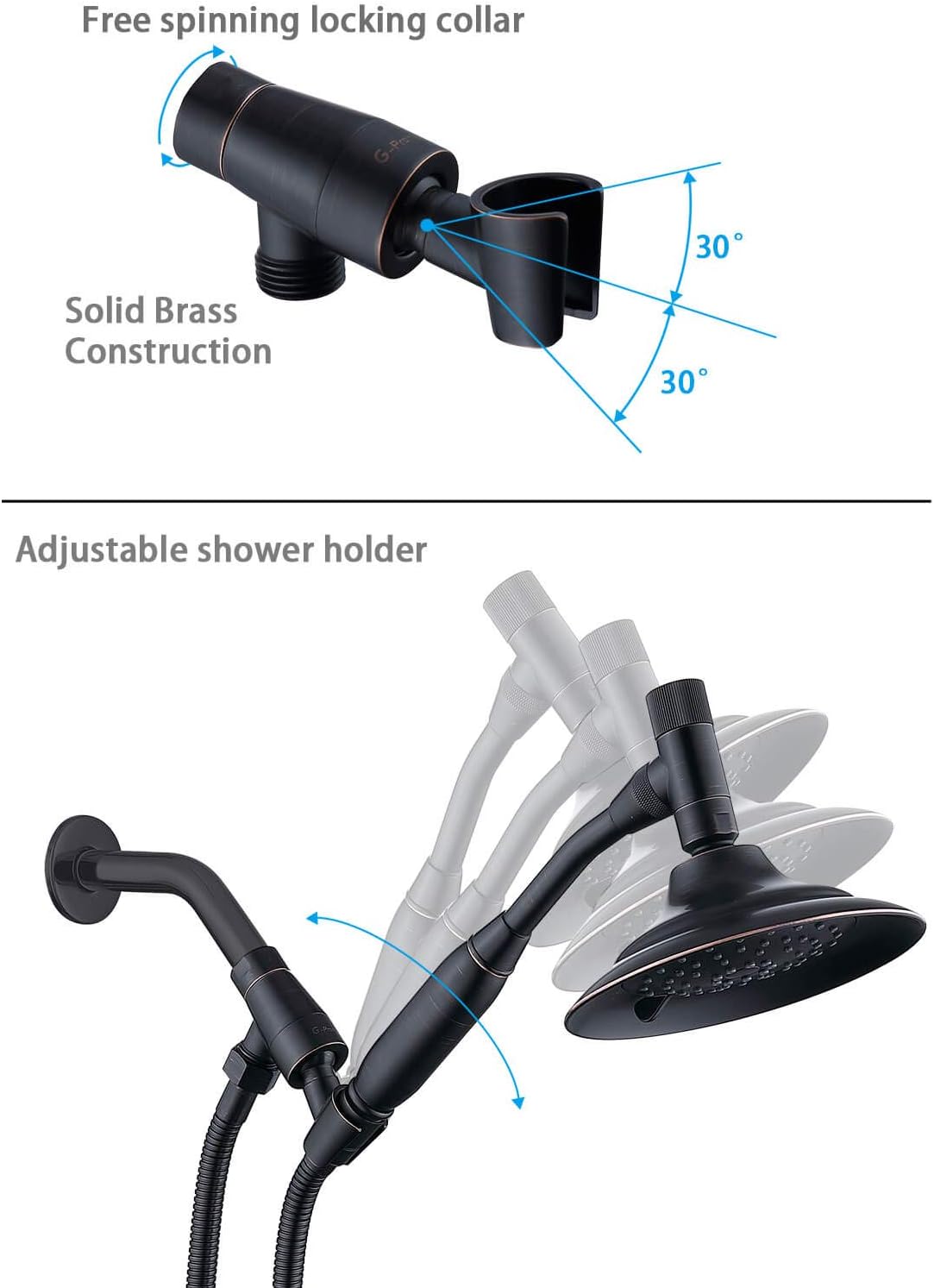 Bronze Double Height Shower Head with Handheld Spray, Stainless Steel Flexible Hose, Pack of 2 Z8622