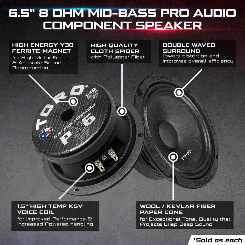 6.5 Inch Mid-Bass Pro Audio Component Speaker, 8 Ohm, Pack of 2 R98906