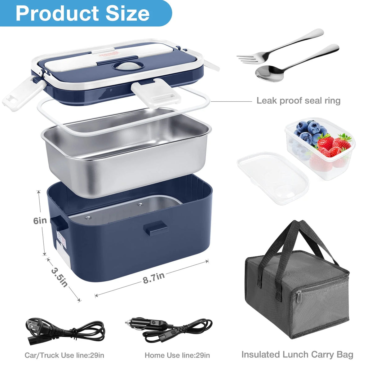 Electric Lunch Box Food Heater 60W 1.8L Stainless Steel Container K298