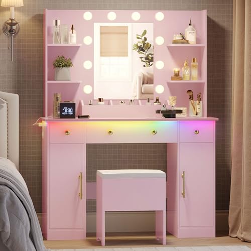 White Vanity Desk with Mirror and Lights S75878