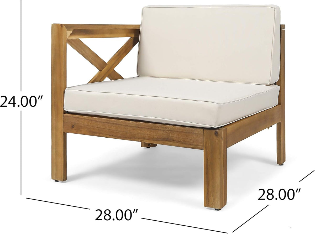 Teak Finish Beige 5 Piece Outdoor Acacia Wood Sofa Set R3550