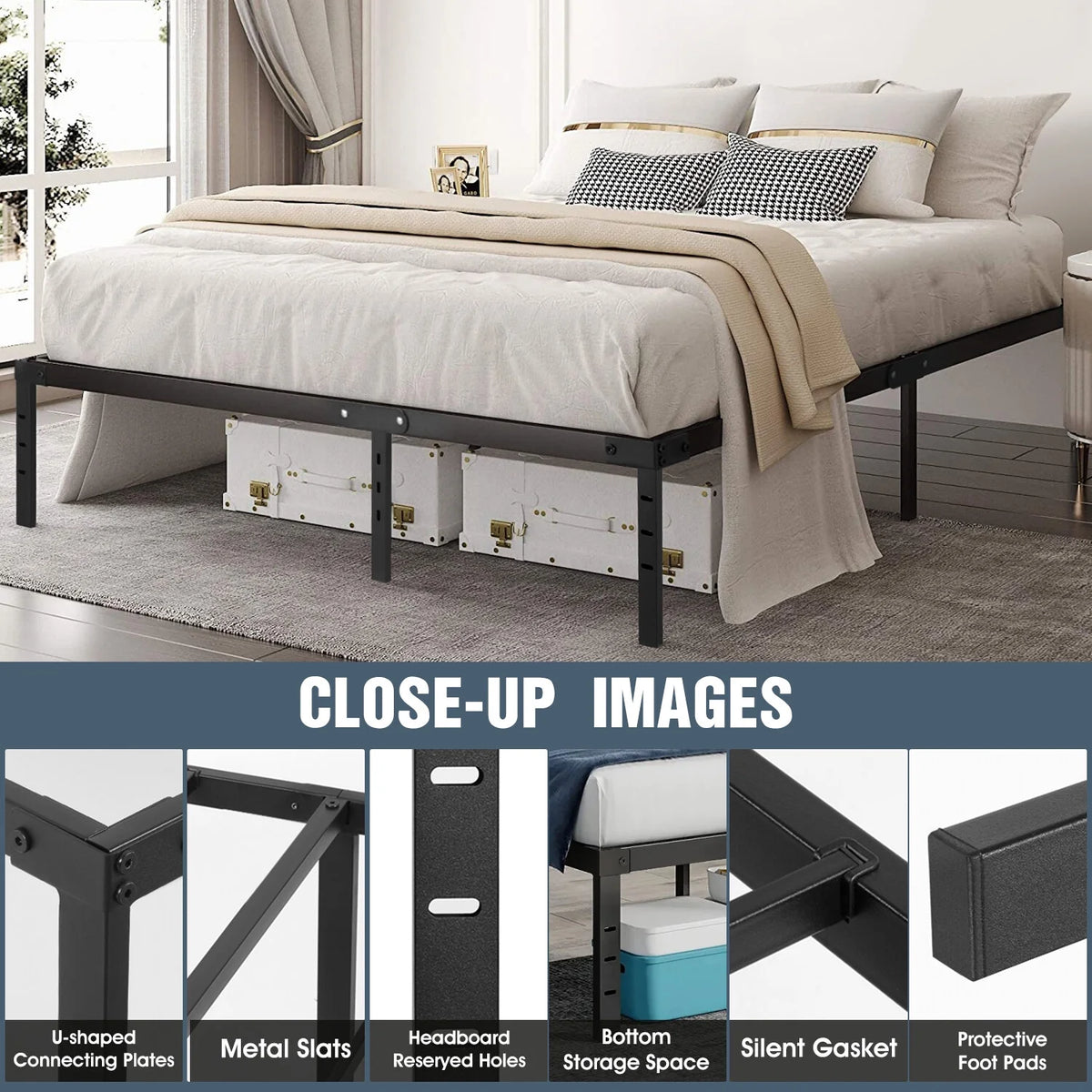 Metal Platform Bed Frame with Built-in Storage Full Size B856502