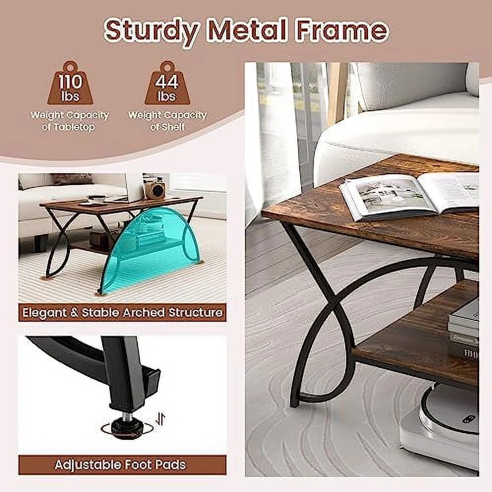 2-Tier Rectangular Faux Marble Coffee Table G990