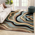 Blue Brown Geometric Area Rug 9x13 N3674