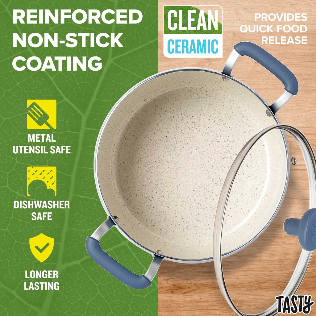 Slate Blue 5 Quart Non-Stick Ceramic Dutch Oven with Glass Lid M394