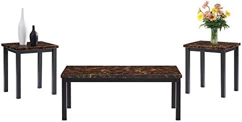 Faux Marble Coffee Table Set of 3 Piece with Metal Frame X7405
