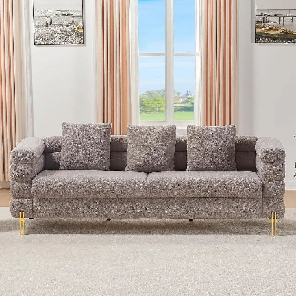 Oversized 85 Inch 3 Seater White Bouclé Sofa K118795