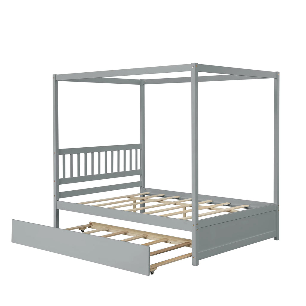 Pine Wood Canopy Bed Full Gray Y820414