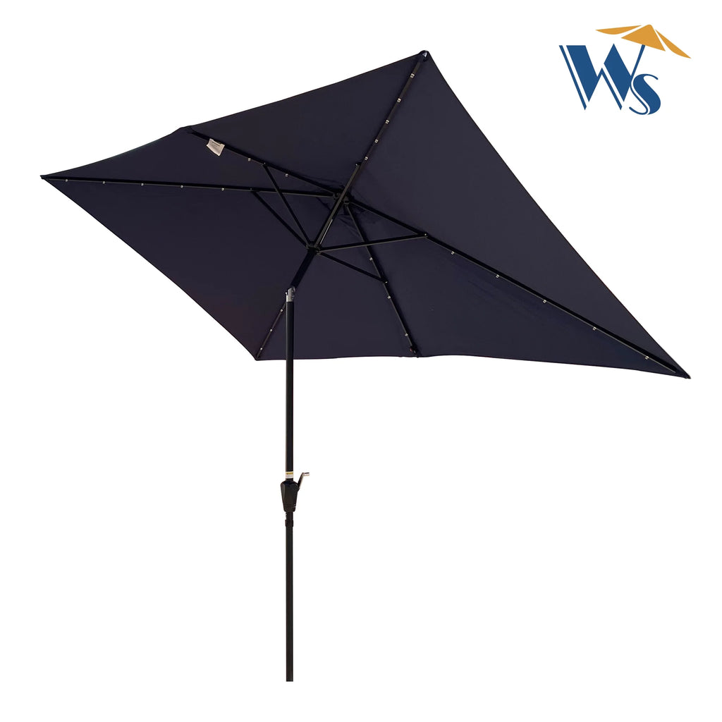 Rectangular Patio Solar LED Lighted Outdoor Umbrellas with Crank and Push Button Tilt C35901